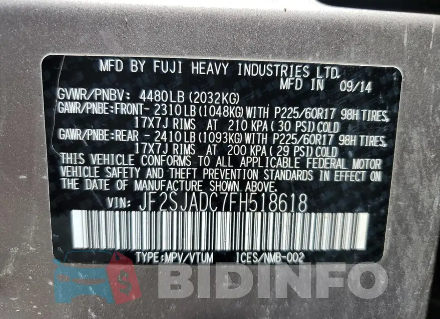 JF2SJADC7FH518618 Photo# 13