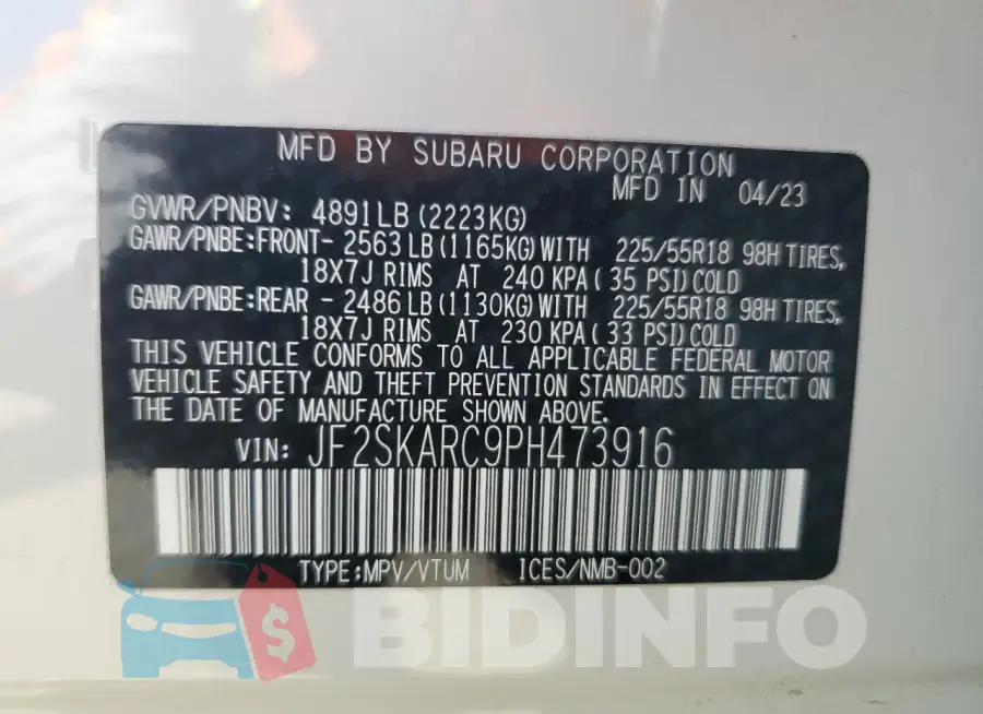 JF2SKARC9PH473916 Photo# 14