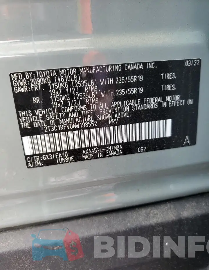 2T3C1RFV0NW198552 Photo# 13