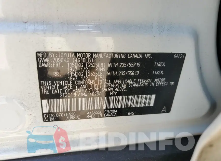 2T3C1RFV1MW148287 Photo# 13