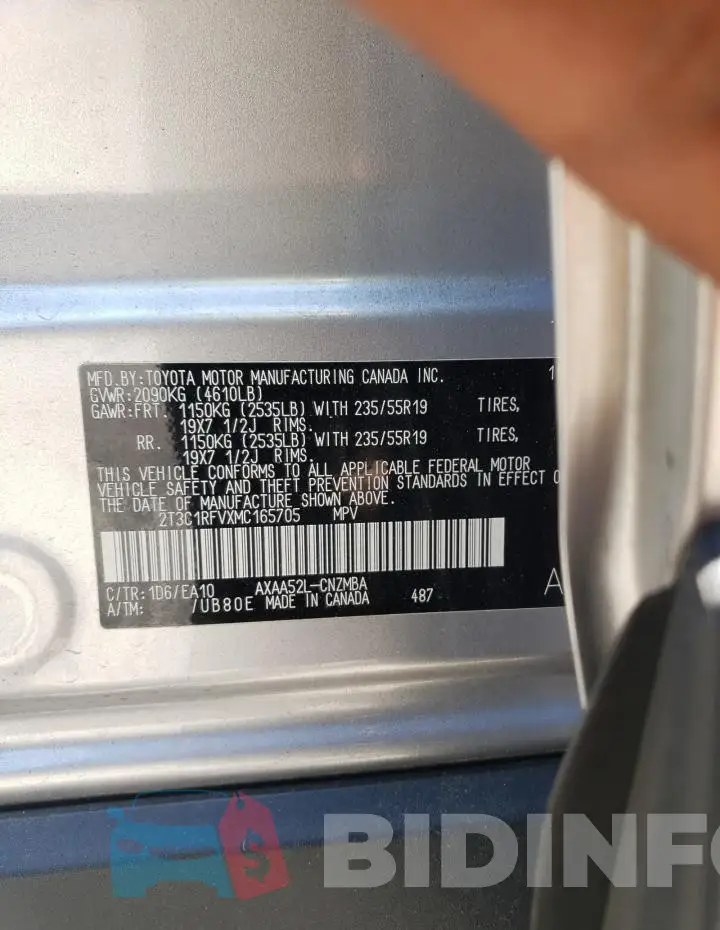 2T3C1RFVXMC165705 Photo# 14