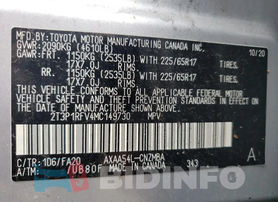 2T3P1RFV4MC149730 Photo# 14