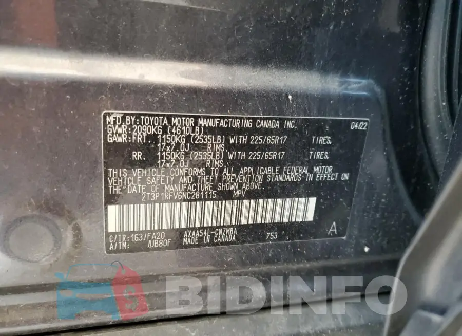 2T3P1RFV6NC281115 Photo# 13