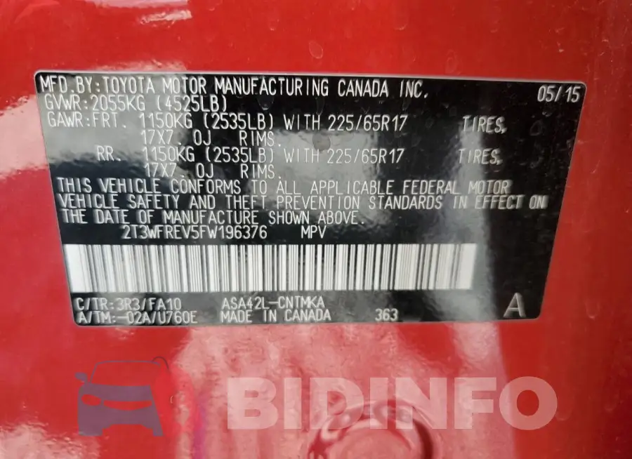 2T3WFREV5FW196376 Photo# 13