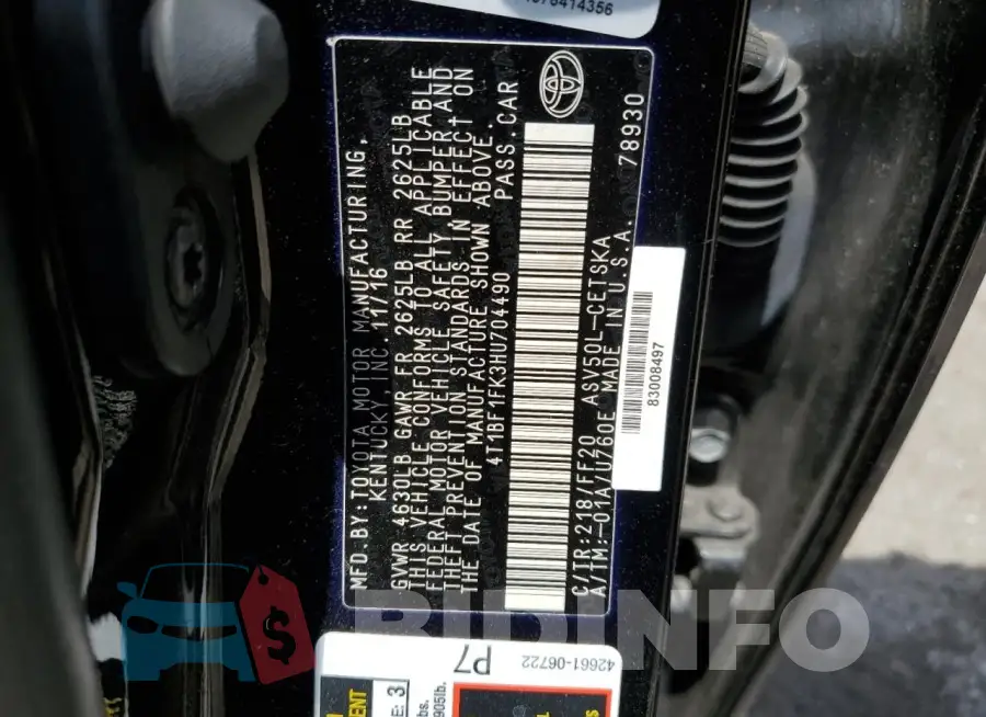 4T1BF1FK3HU704490 Photo# 12