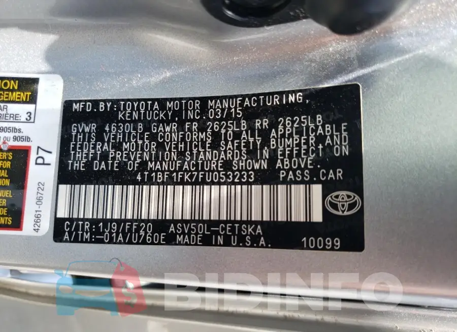 4T1BF1FK7FU053233 Photo# 13