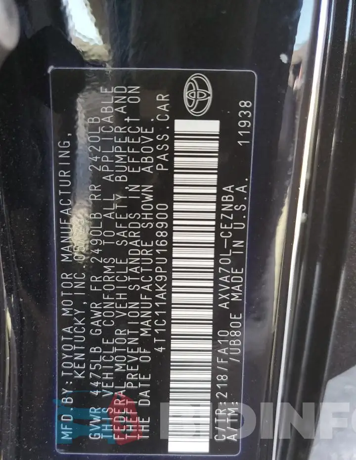 4T1C11AK9PU168900 Photo# 13
