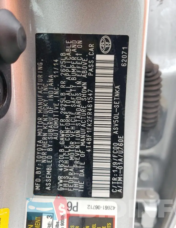 4T4BF1FK2FR461547 Photo# 12