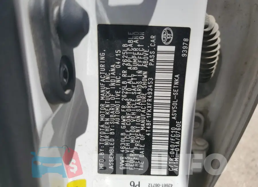 4T4BF1FKXFR493453 Photo# 12