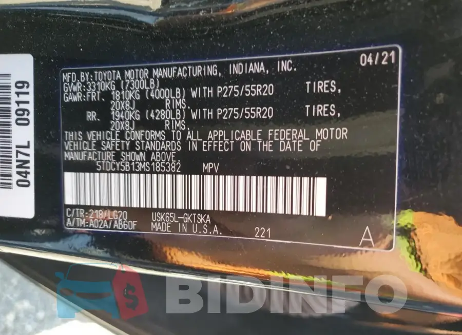 5TDCY5B13MS185382 Photo# 13