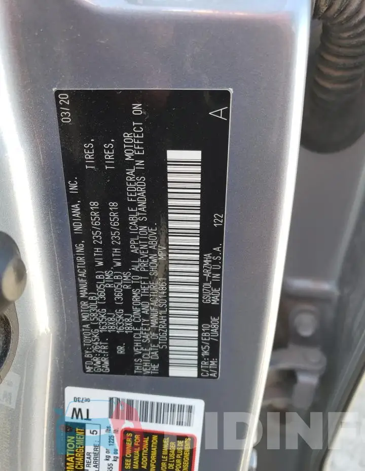 5TDGZRAH1LS014861 Photo# 13