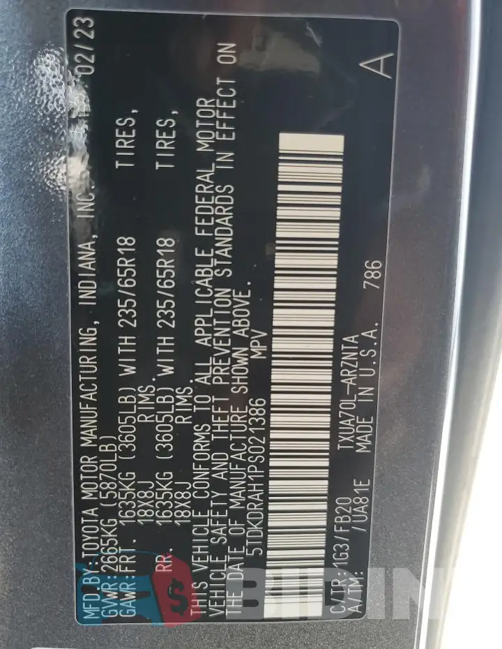 5TDKDRAH1PS021386 Photo# 13