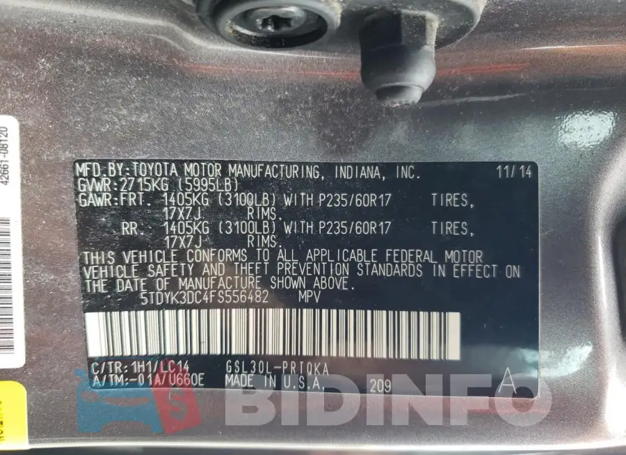 5TDYK3DC4FS556482 Photo# 13