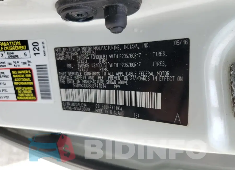 5TDYK3DC6GS741814 Photo# 14
