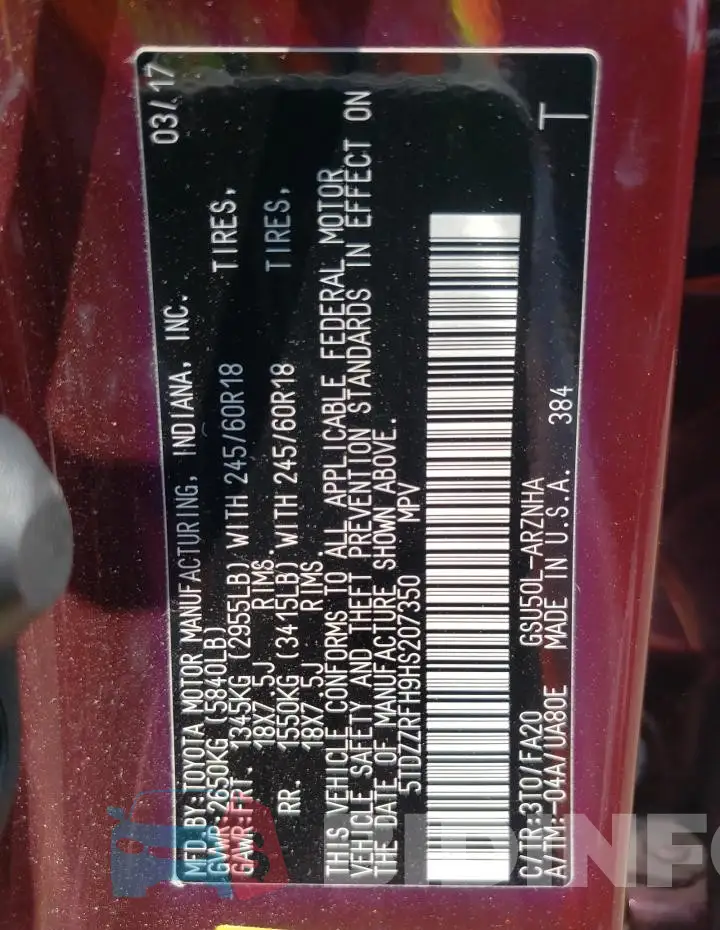 5TDZZRFH9HS207350 Photo# 14