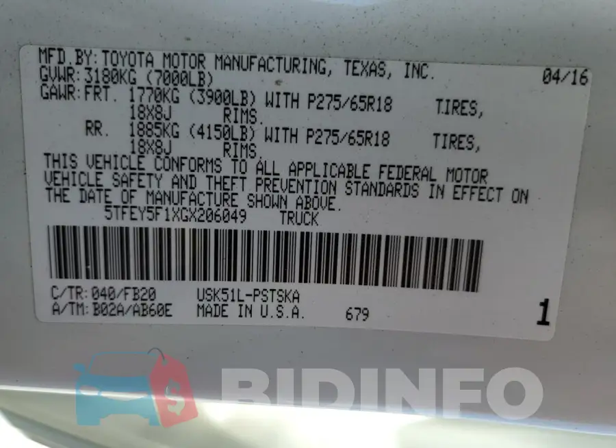 5TFEY5F1XGX206049 Photo# 12