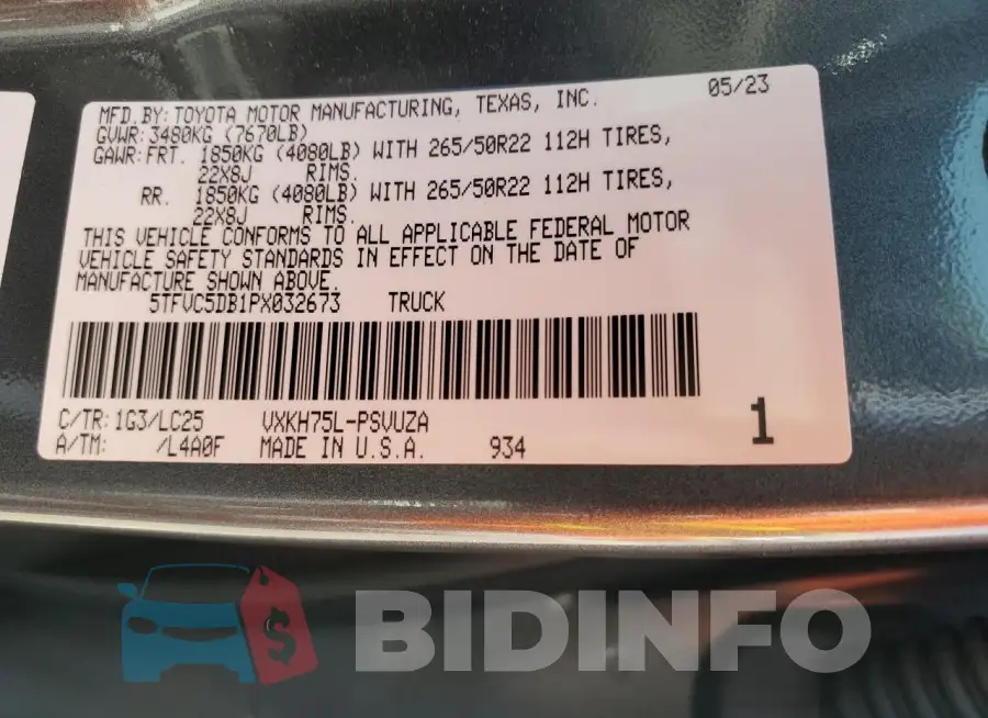 5TFVC5DB1PX032673 Photo# 13