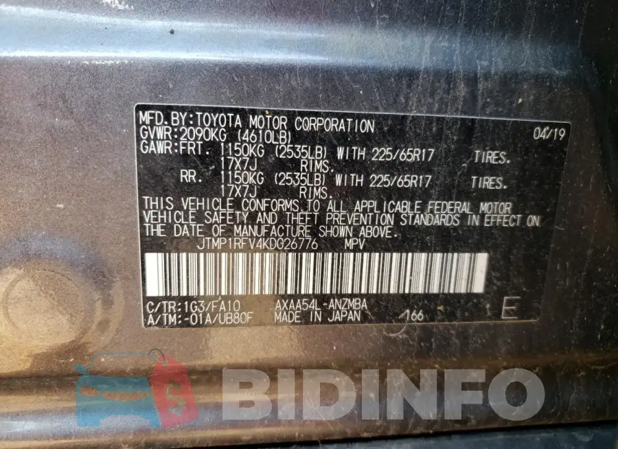 JTMP1RFV4KD026776 Photo# 13
