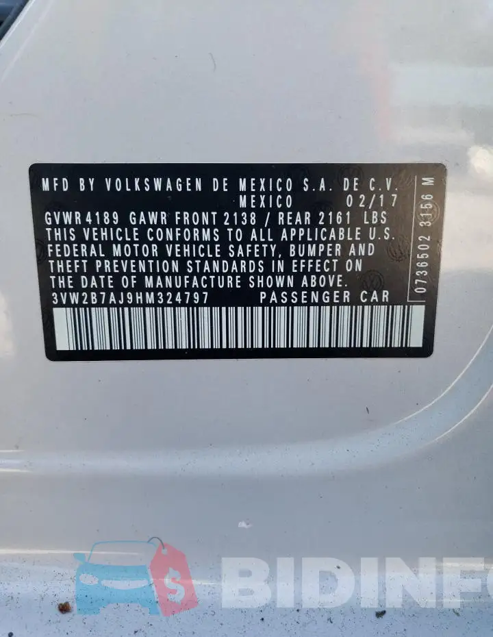 3VW2B7AJ9HM324797 Photo# 12
