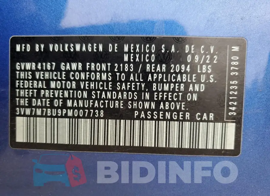 3VW7M7BU9PM007738 Photo# 13