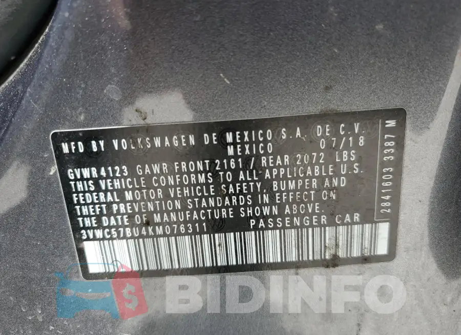 3VWC57BU4KM076311 Photo# 12