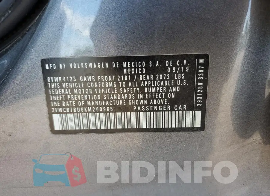 3VWCB7BU6KM260965 Photo# 12
