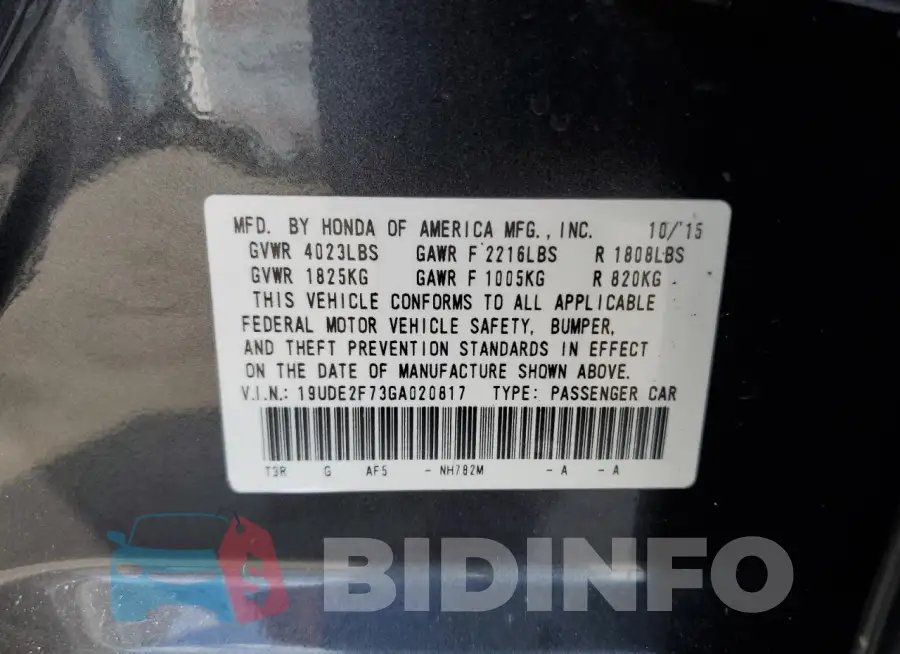 19UDE2F73GA020817 Photo# 12