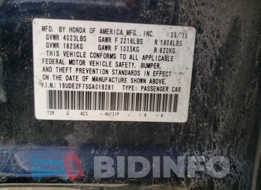 19UDE2F75GA019281 Photo# 12