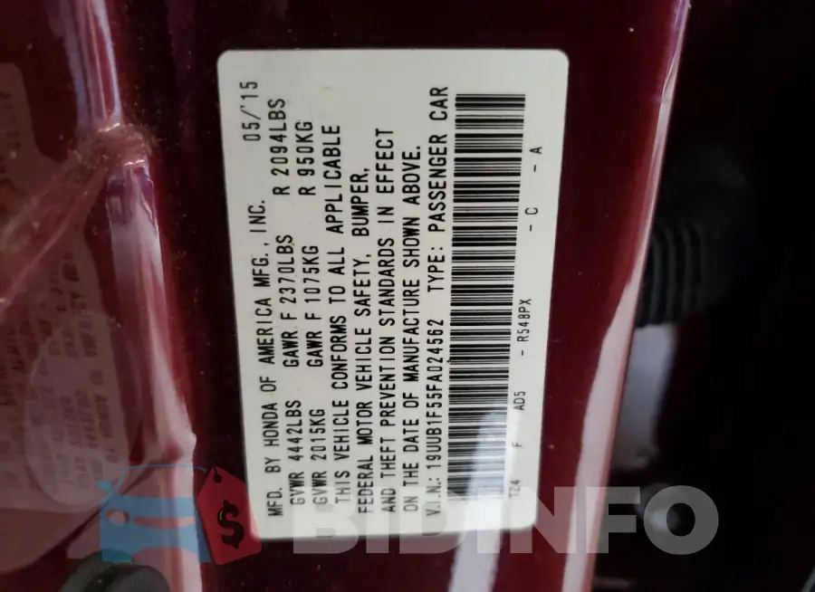 19UUB1F55FA024562 Photo# 12