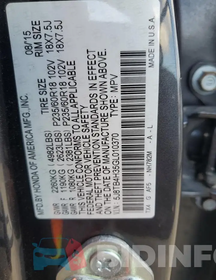 5J8TB4H35GL010370 Photo# 14