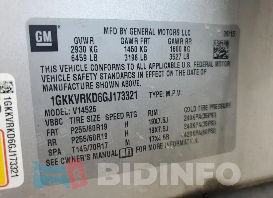 1GKKVRKD6GJ173321 Photo# 13