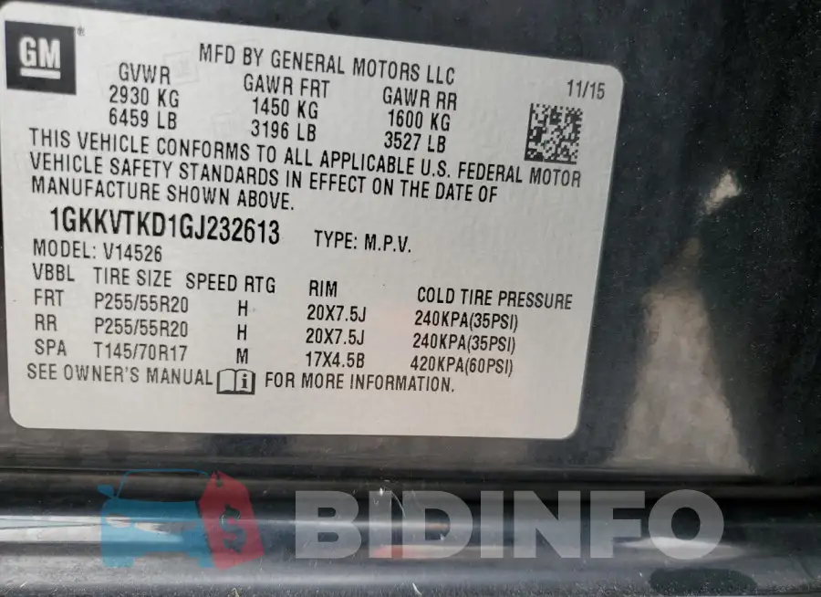 1GKKVTKD1GJ232613 Photo# 14