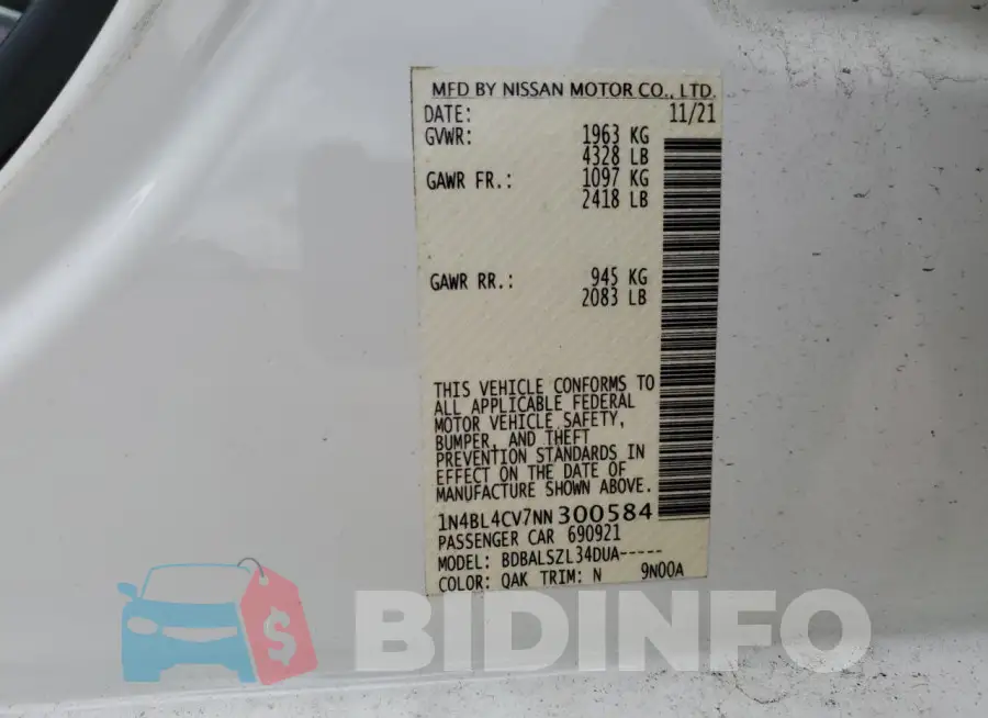 1N4BL4CV7NN300584 Photo# 12