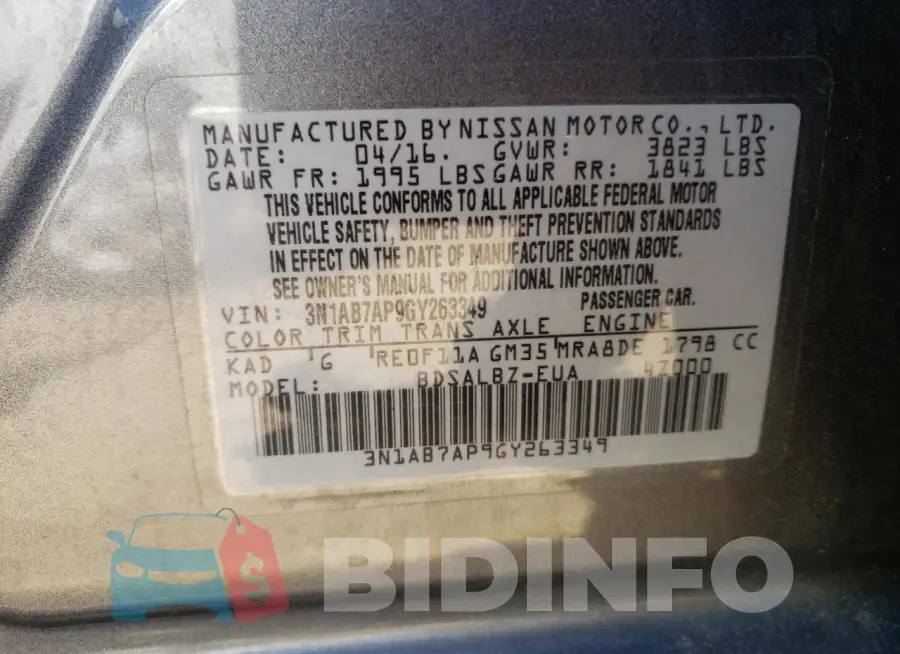 3N1AB7AP9GY263349 Photo# 12
