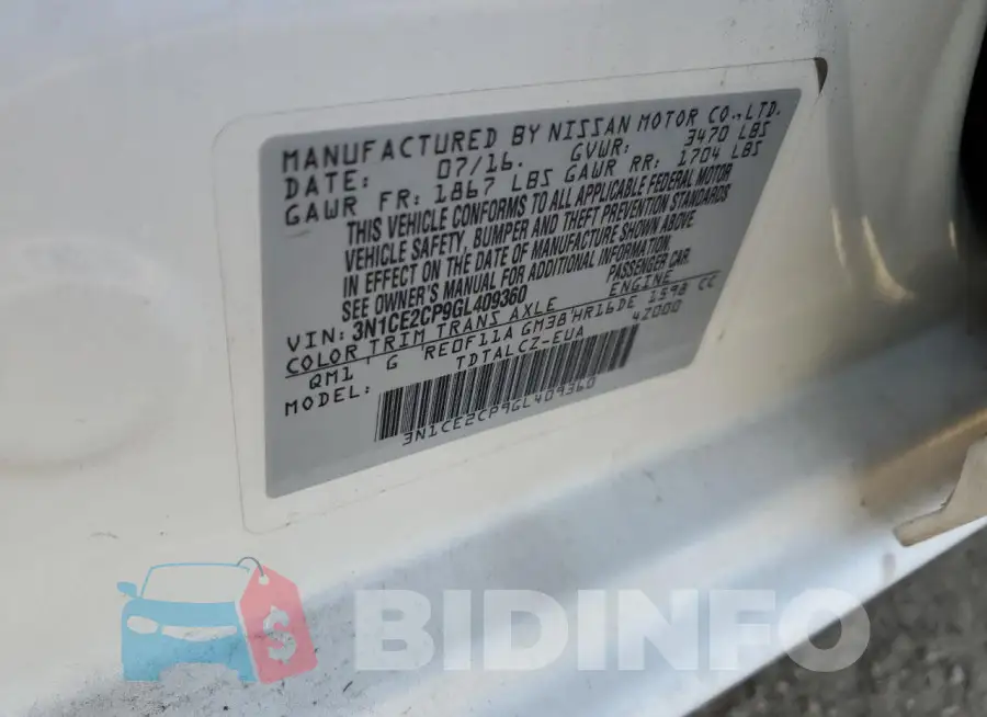 3N1CE2CP9GL409360 Photo# 13