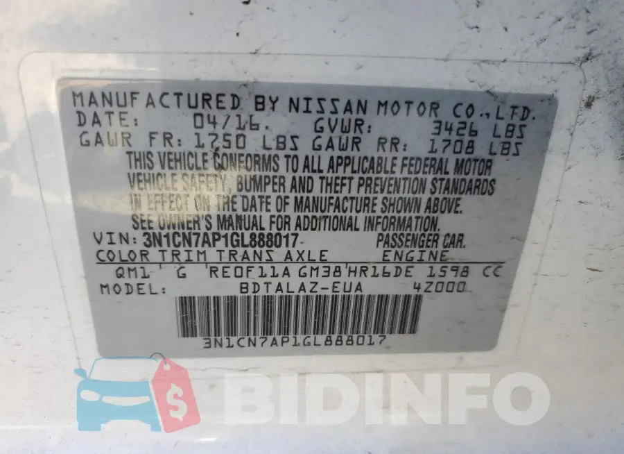 3N1CN7AP1GL888017 Photo# 12