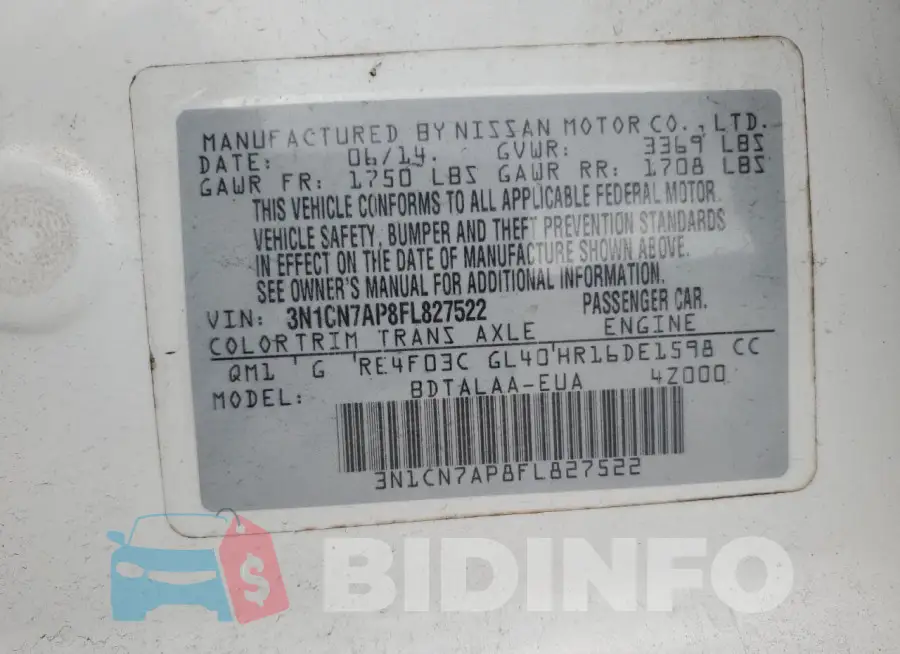 3N1CN7AP8FL827522 Photo# 12