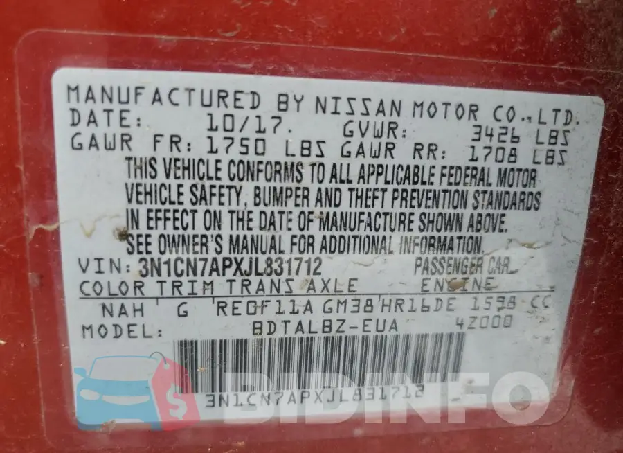 3N1CN7APXJL831712 Photo# 12