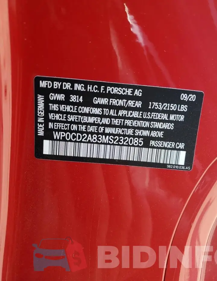 WP0CD2A83MS232085 Photo# 12