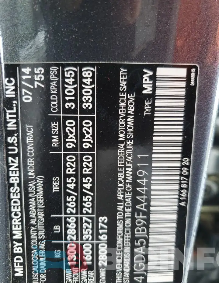 4JGDA5JB9FA444911 Photo# 13