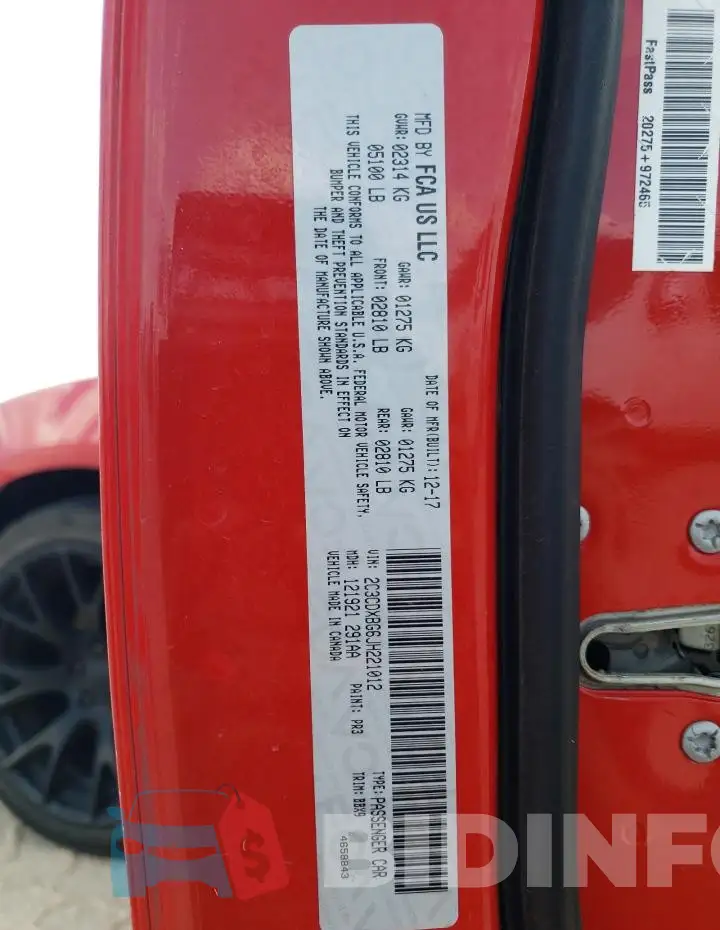 2C3CDXBG6JH221012 Photo# 12