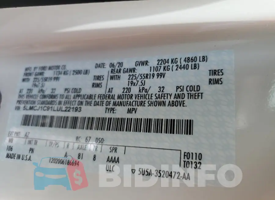 5LMCJ1C91LUL22193 Photo# 12
