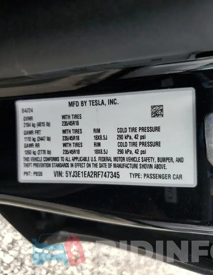 5YJ3E1EA2RF747345 Photo# 13