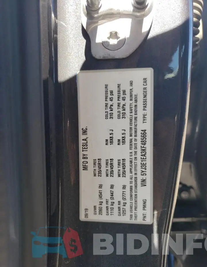 5YJ3E1EA3KF485664 Photo# 12