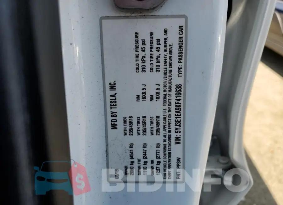 5YJ3E1EA9KF416638 Photo# 12