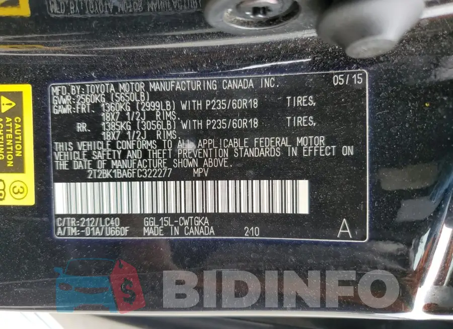 2T2BK1BA6FC322277 Photo# 13
