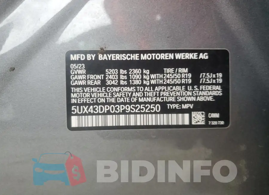 5UX43DP03P9S25250 Photo# 14