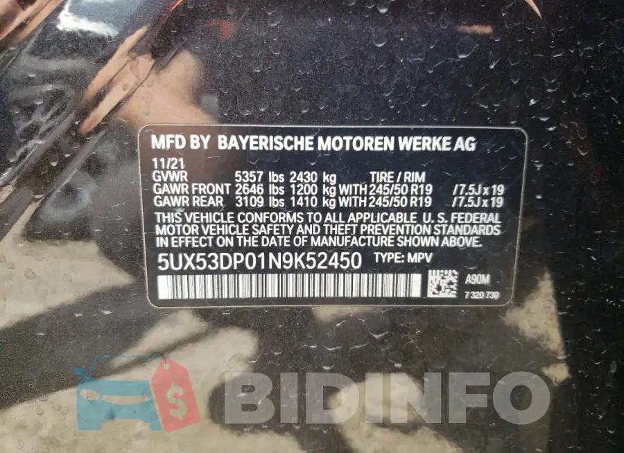 5UX53DP01N9K52450 Photo# 13
