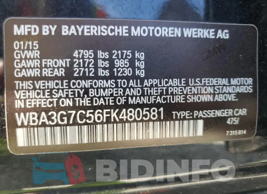 WBA3G7C56FK480581 Photo# 13