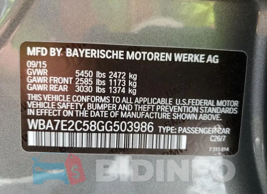 WBA7E2C58GG503986 Photo# 12